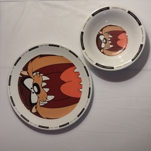 1996 Zak Designs Loony Tunes Tasmanian Devil Plate and Bowl